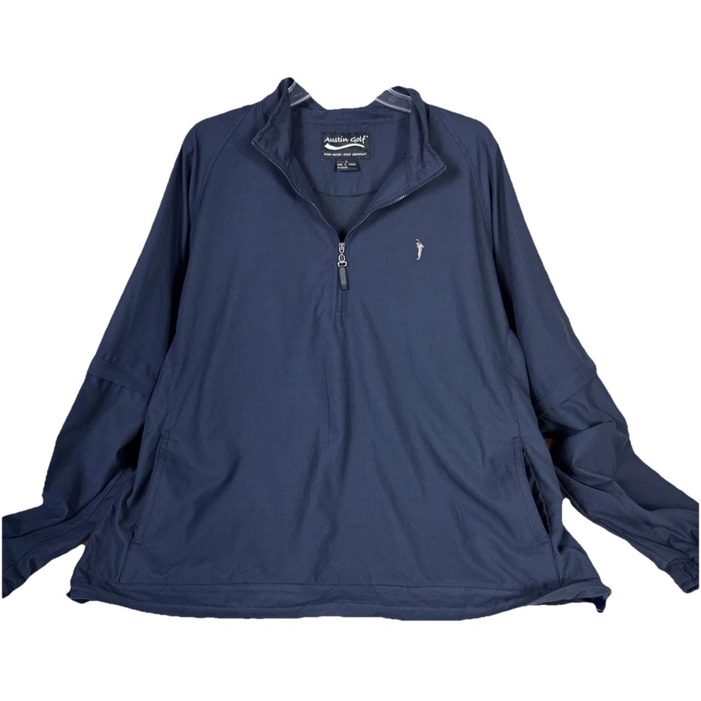 Austin Golf Mens Large‎ Navy Windbreaker Jacket Removable Sleeves